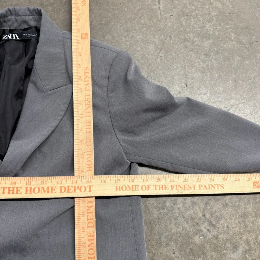 Zara Man Gray Double Breasted Blazer Jacket Peak Lapel Size XS
